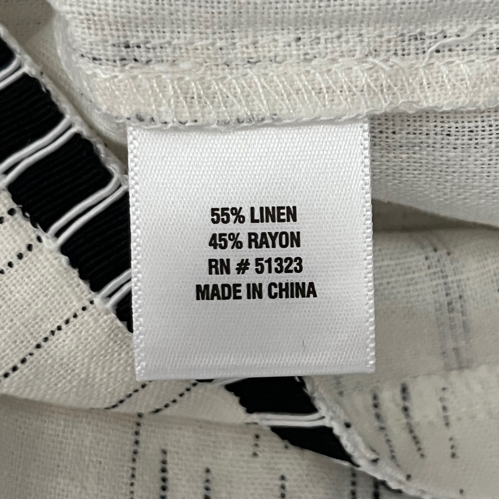 CeCe Womens White Black Pinstripe Linen Blend Ladder Trim Top Blouse M NWT - Picture 7 of 7